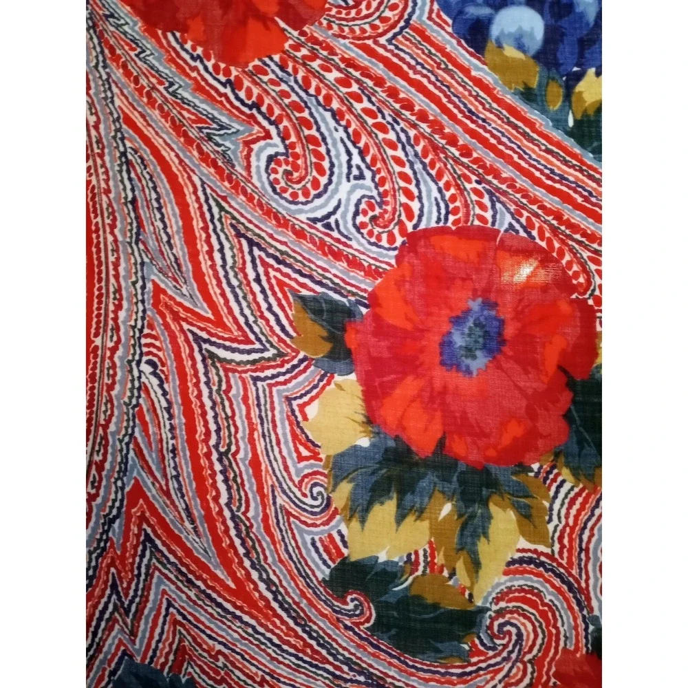 Red Pansies Purple Grapes Swirly Design Sheer Scarf Wrap Shawl Table Cover 52x52